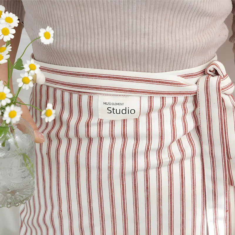 Art Studios Cotton Stripe Apron Anti Fouling Elegant Cooking Half Apron Washable Anti Oil Waist Apron Restaurant Oasis Select Red