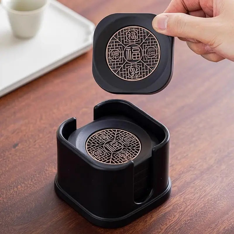 6Pcs Retro PVC Coasters Dining Table Protector Pad Heat Resistant Cup Mat Coffee Tea Hot Drink Mug Placemat Kitchen Accessories Oasis Select