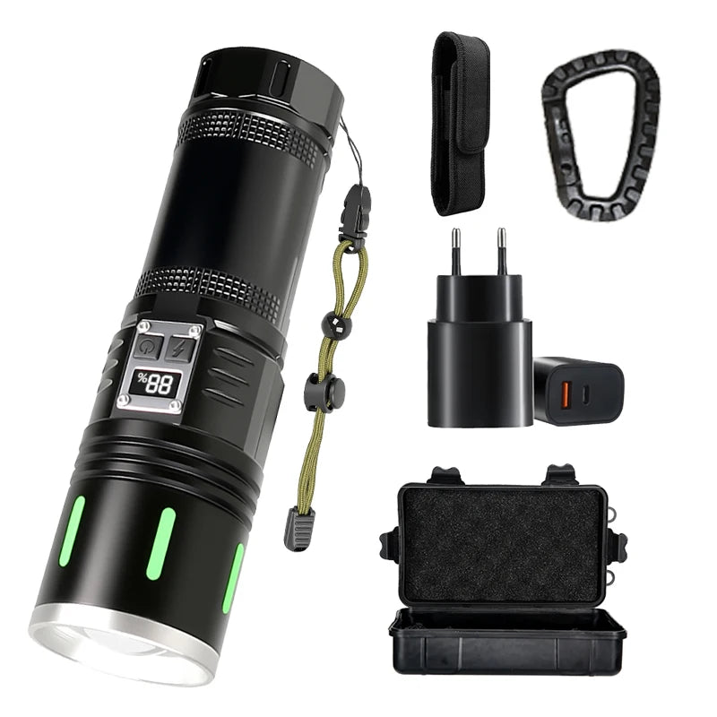 20W LED Flashlight 1000 Lumens Zoomable Rechargeable + Power Bank