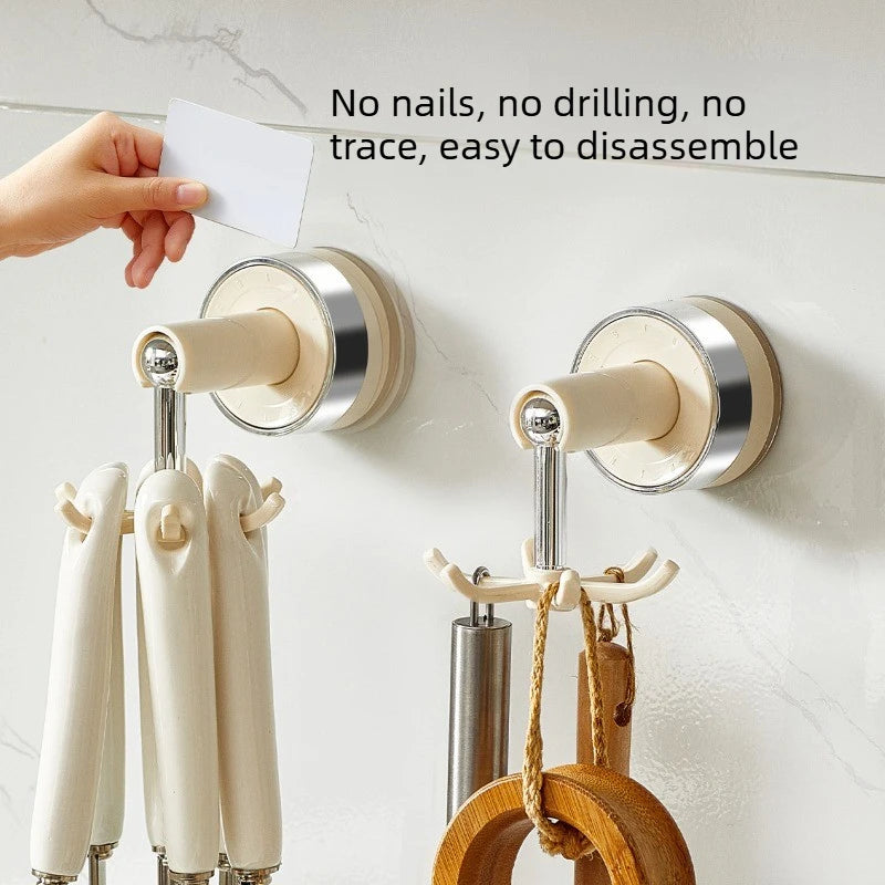 1pcs Rotatable Suction Cup Kitchen Utensil Hook Rack No Drill Wall Mount Pot Spatula Storage Organizer for Home Use Oasis Select