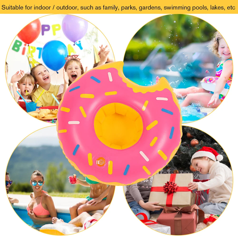 Cartoon Donuts Cup Cushion Multicolor Water Inflatable Coasters Portable Inflatable Circle Coasters for Holiday Birthday Party Oasis Select