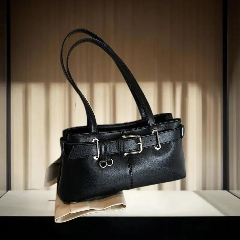 Vintage Solid Color Tote Bag Large Capacity Shoulder Handbag for Women Commute Shopping Daily Use Oasis Select