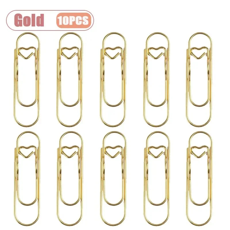 10-100PCS Heart Shaped Notebook Clips Creative Bookmark Page Holders Metal Pen Clips for Journal Planner Office Supplies Oasis Select Gold-10PCS