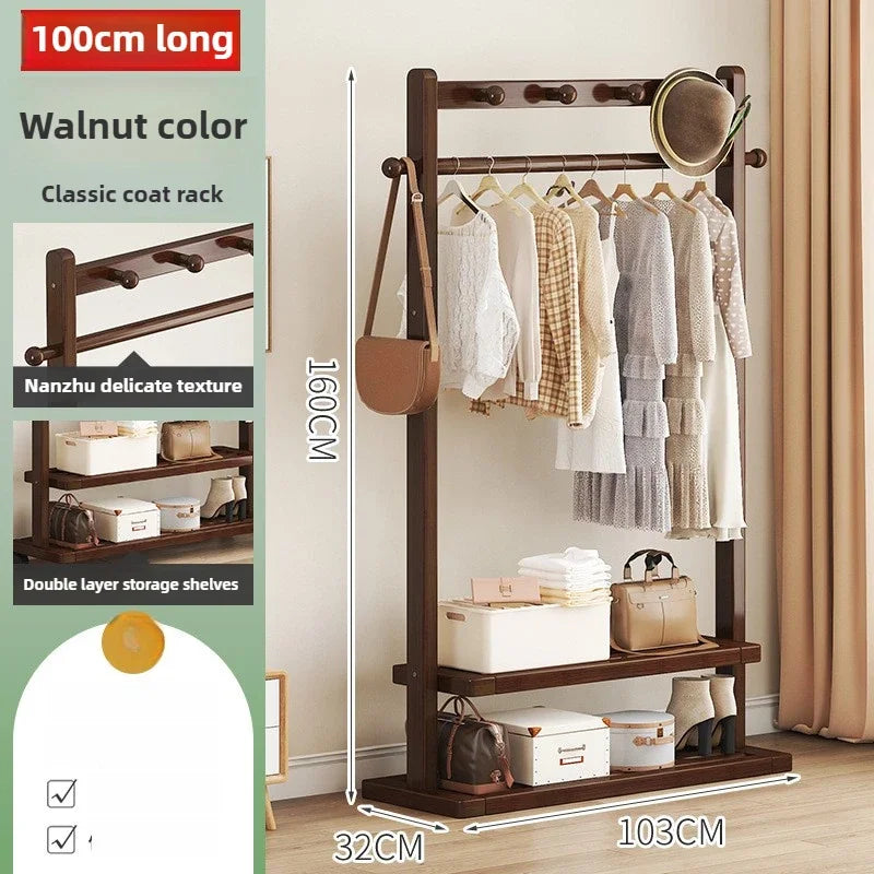 Multi-functional Hanging hanger Floor-to-ceiling bedroom coat rack Movable drying rack coat rack Oasis Select Walnut D