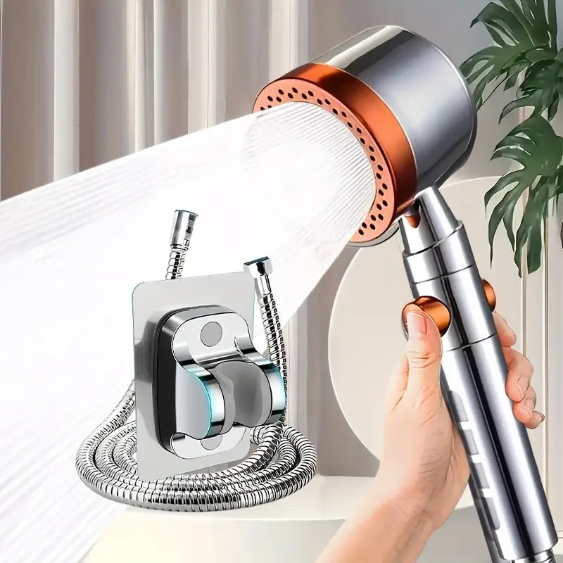 New High Pressure Water Saving Filter Shower Head 5 Modes Handheld Shower Head One Button Stop Bathroom Accessories Set Oasis Select Orange Set