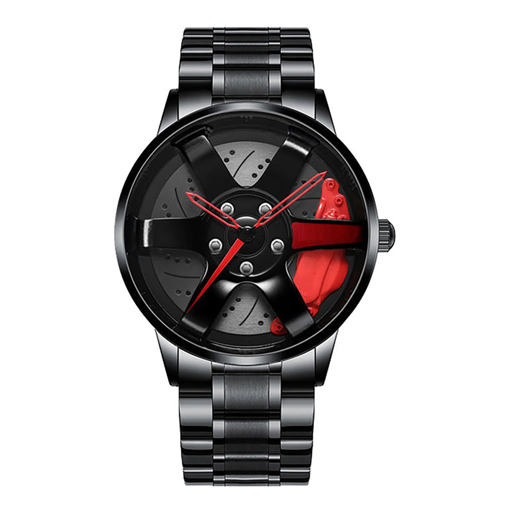 Men's Car Rim Quartz Watch – Leather Strap Round Dial