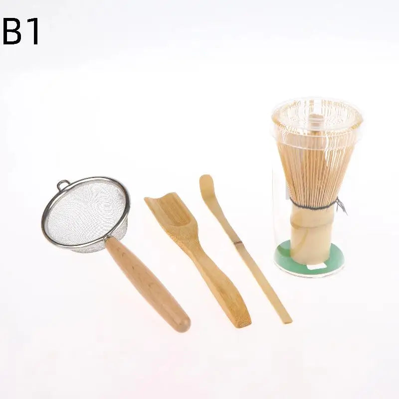 4Pcs Handmade Bamboo Matcha Whisk Set with Traditional Deep Scoop Tea Strainer Clear Storage Holder for Japanese Tea Ceremony Oasis Select B1