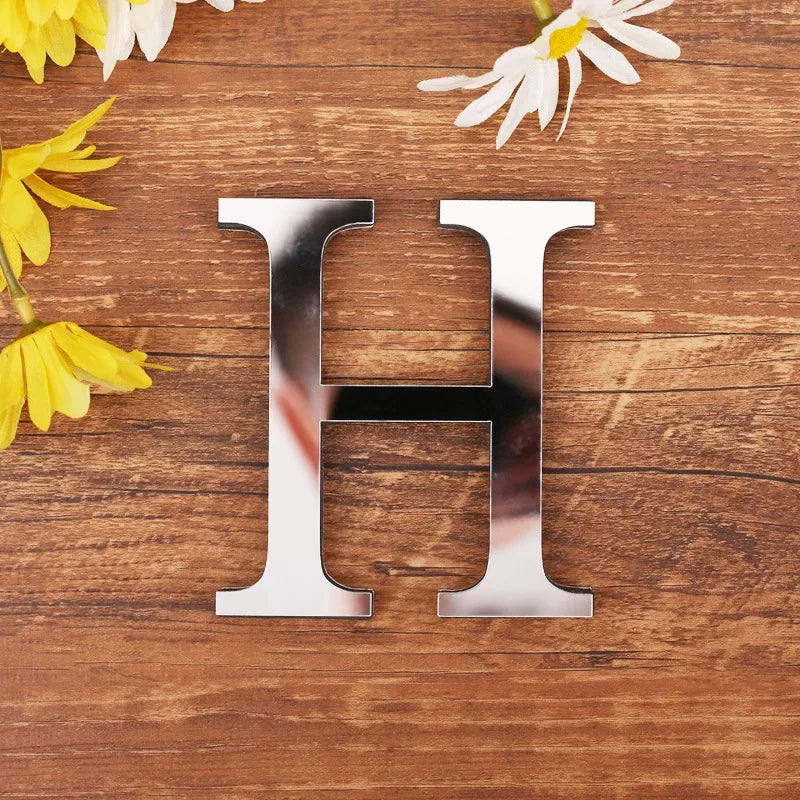 Silver Letter Acrylic 3D Mirror Wall Sticker Home Decor Alphabet