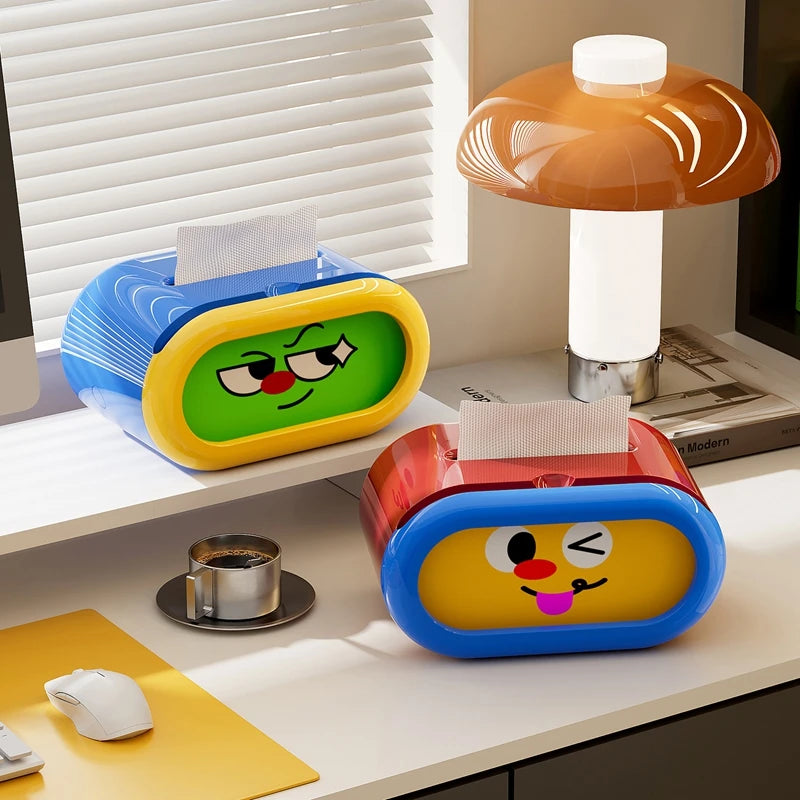 Creative tissue box cover, interchangeable expression pattern tissue storage box, pull-out tissue dispenser, tissue box holder Oasis Select