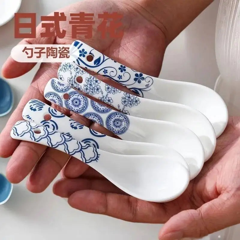 Japanese-style Blue And White Porcelain Small Soup Spoon Ceramic Rice Spoon Household Soup Spoon Kitchen Spoon Kitchen Tablewear Oasis Select