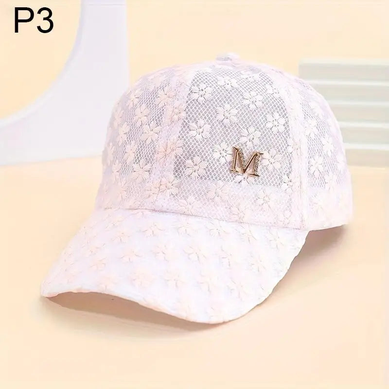 Lace Flower Baseball Cap for Women Adjustable Hollow Thin Summer Hat Breathable Sun Protection for Outdoor Sports Travel Oasis Select 3