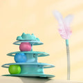 1pcs 4-Layer Feather Cat Turntable With Fun Toy Ball And Playing Stick - Interactive Toy For Cats Oasis Select green