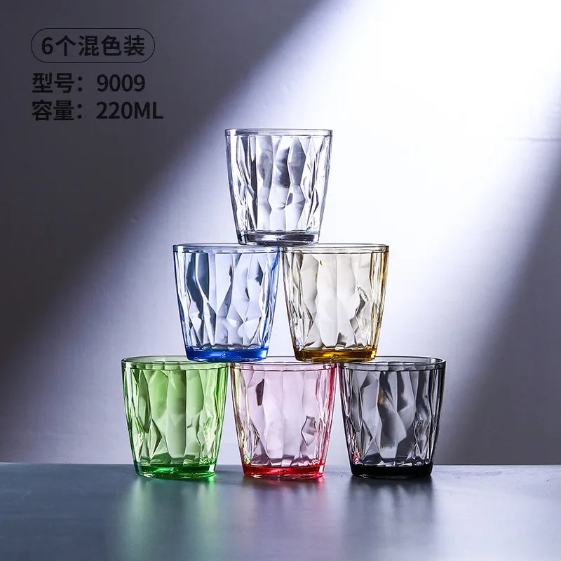 6Pcs Set of 6 Colorful Durable Drinking Cups, Shatter-resistant Acrylic Hard Plastic Cups, Suitable for Juice, Beverages, Beer Oasis Select 220ml-6pcs 200-500ml