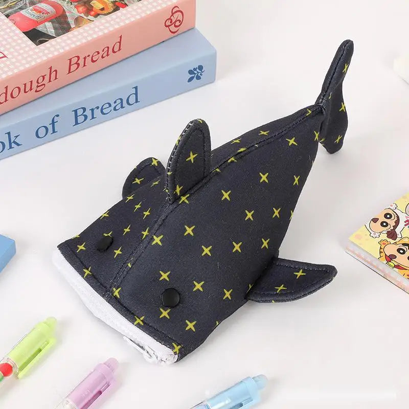 Cute and funny large capacity Shark Shape Capacity Imitation Fish Storage Pencil Case Creative Journal Student Supplies Statione Oasis Select black