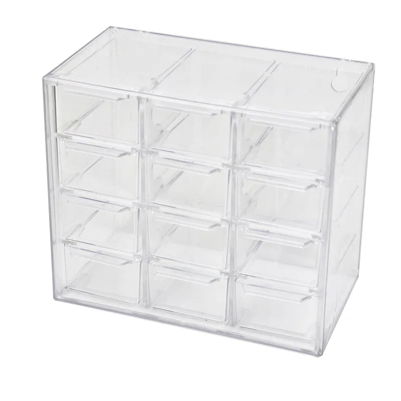 Transparent Desktop Multi Grid Jewelry Box Drawer Type Lipstick Cosmetics Dustproof Storage Box Oasis Select 12cells