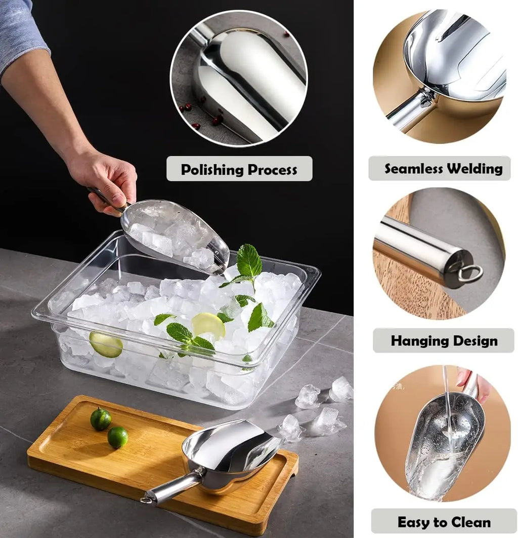 Stainless Steel Ice Scoop | Flat Bottom Kitchen Shovel