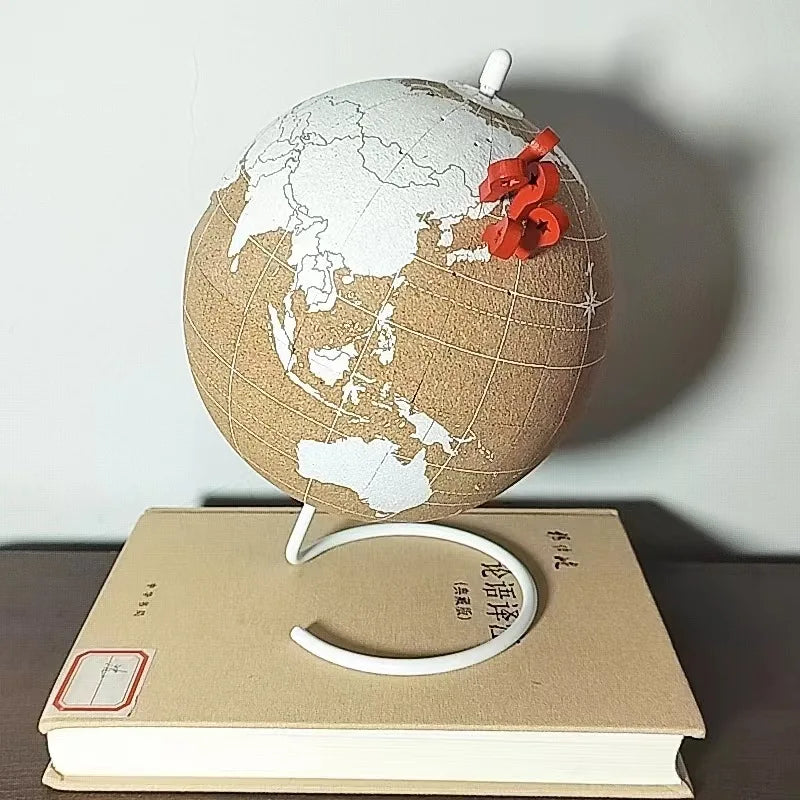 Cork Globe Holder DIY Creative Office Desktop Decor Globe Ornament Unique Message Board Softwood Earth Travel Commemoration Gift Oasis Select white