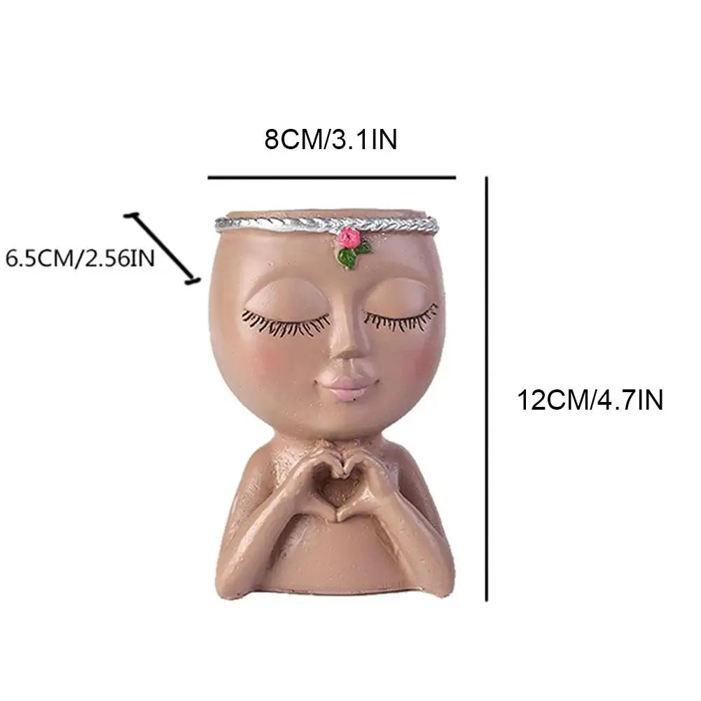 Resin Girl Face Planter – Cute Succulent Pot with Drainage Hole
