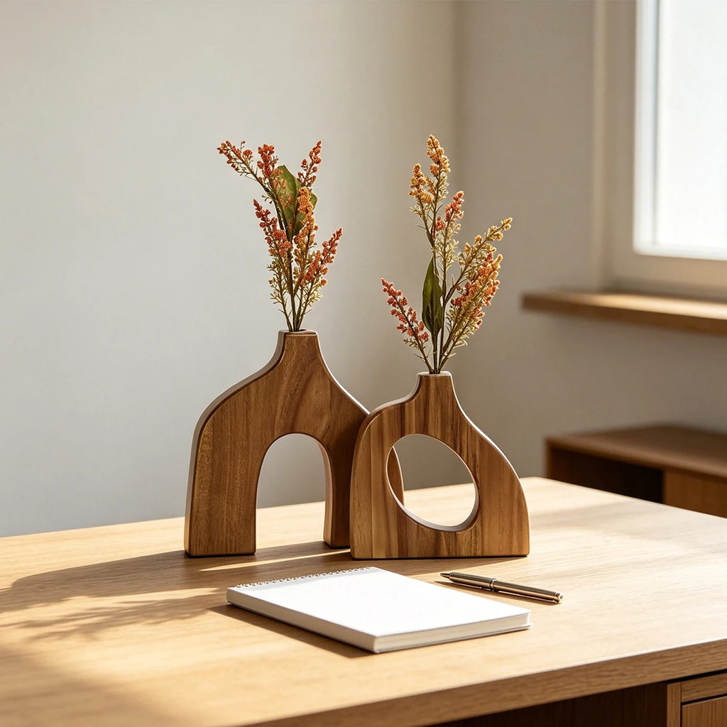 2PCS Wooden Vases Small Decorative Table Centerpiece Scandinavian Living Room Decor Faux Plant Holder Modern Oasis Select