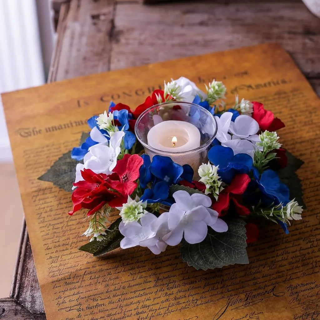 Candle Holder Wreath Festive Hydrangea Candle Holder Decorative Flower Ring Lightweight Artificial Flower Wreath For Dining Oasis Select Red Blue White