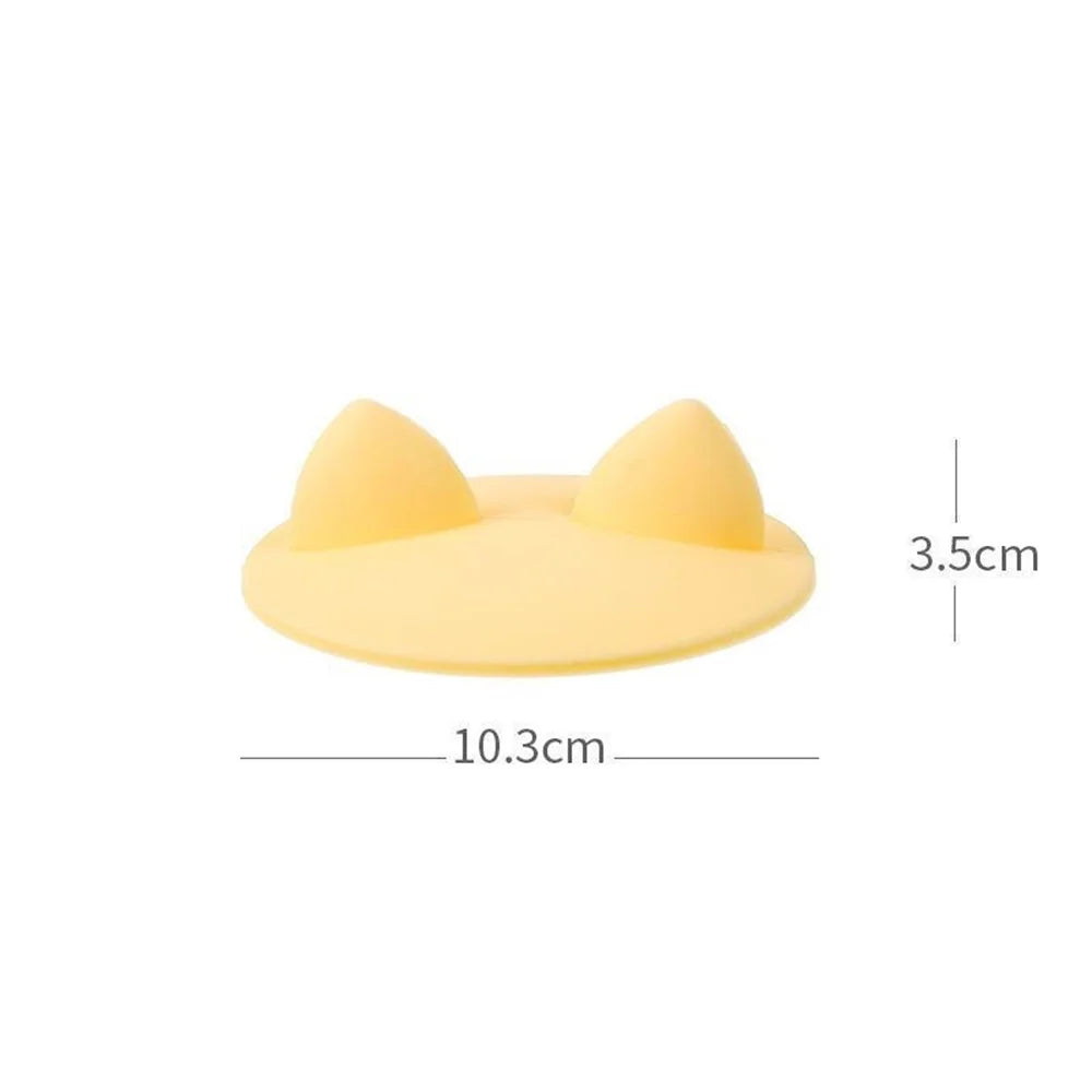 1pc Cute cat ear silicon cup lid cover dust heating leak sealed coffee cover round cover water cup accessories Oasis Select Yellow
