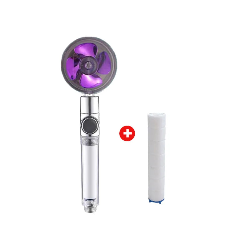 Powerful Pressurized Shower Set Fan Filter Showerhead One Touch Water Stop Sprayer Water Saving Handheld Showerheads Oasis Select Purple