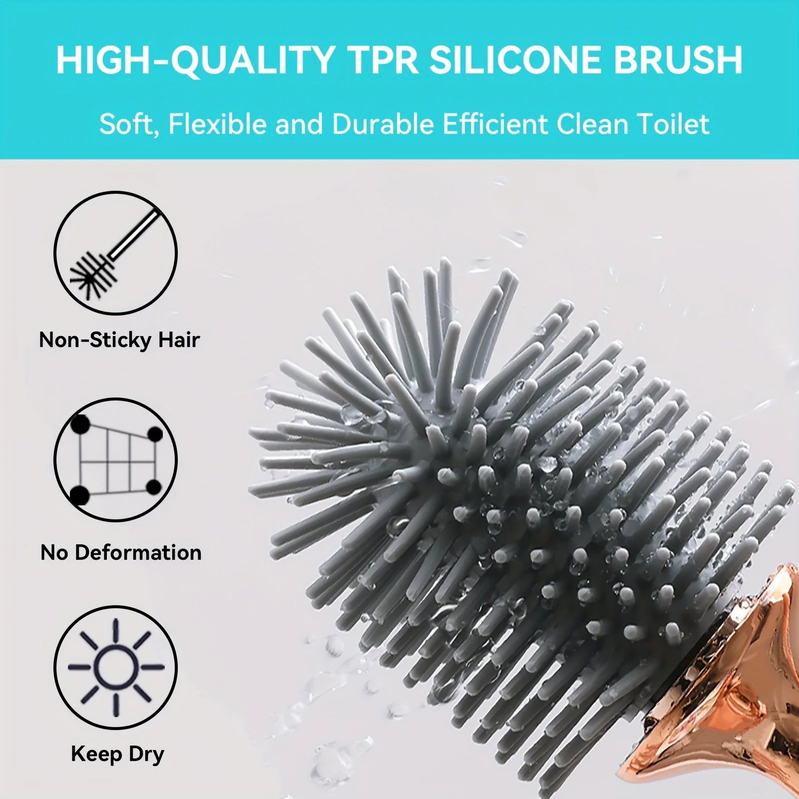 Silicone Toilet Brush Set Long Handle No Drill Wall Mounted Quick Dry Leak Proof for Bathroom Deep Cleaning Durable Multi Use Oasis Select