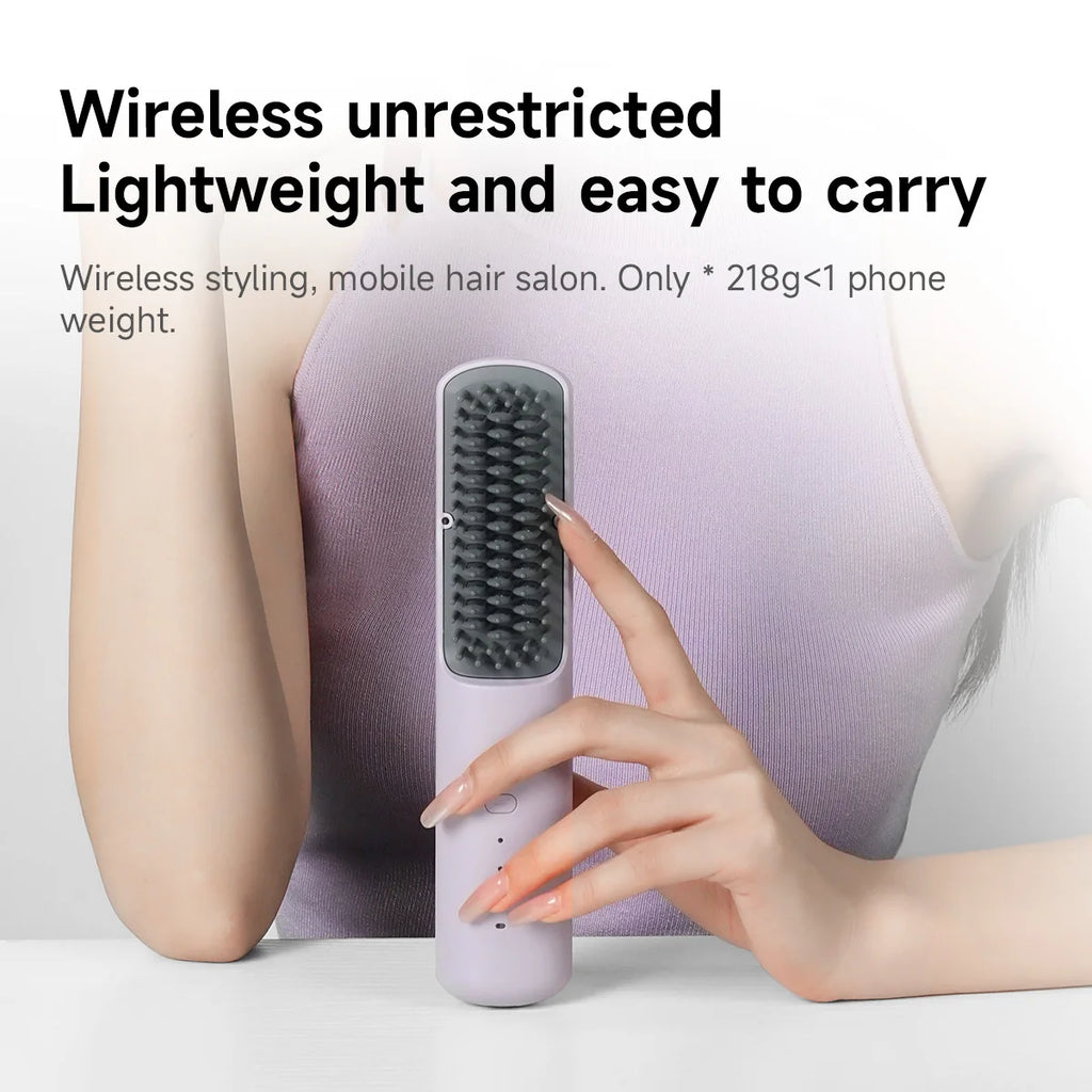 DOCOLAB 2-in-1 Straight Hair Comb Curler Negative Ion USB Charging 30s Heat Up Travel-Friendly Styling Brush Cordless Gift Oasis Select