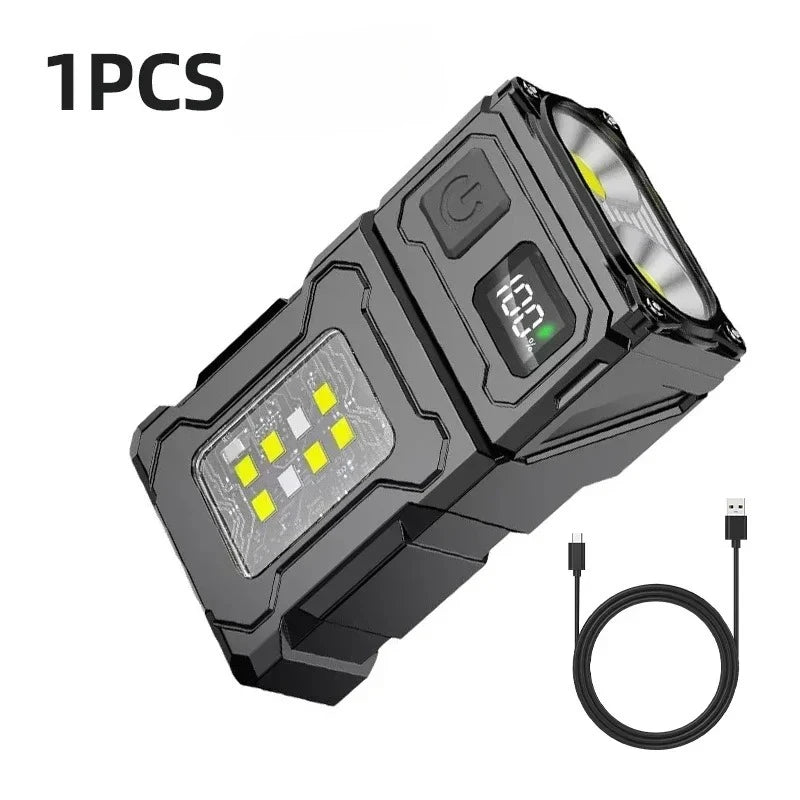 Powerful EDC Pocket Keychain Flashlight Mini Rechargeable LED Light Multifunctional Magnetic COB Torch for Outdoor Camping Lamp Oasis Select rotatable-1PCS