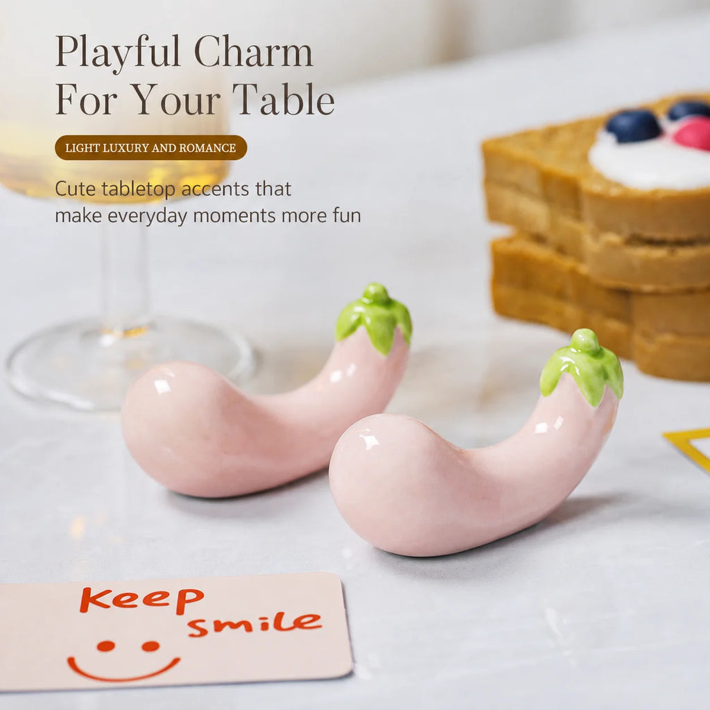 Eggplant Ceramic Chopstick & Pen Rest | Cute Desktop Decor
