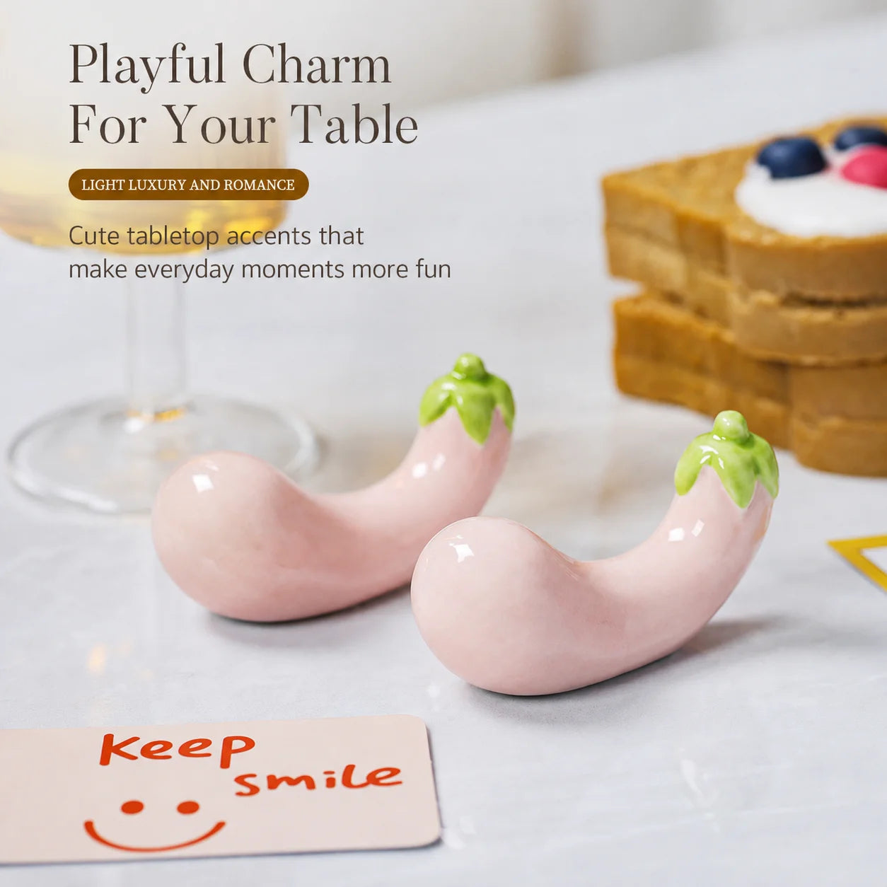 Eggplant Ceramic Chopstick & Pen Rest | Cute Desktop Decor