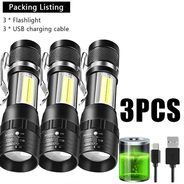 USB Rechargeable Mini COB+XPE Flashlight | Zoomable 3-Mode Torch
