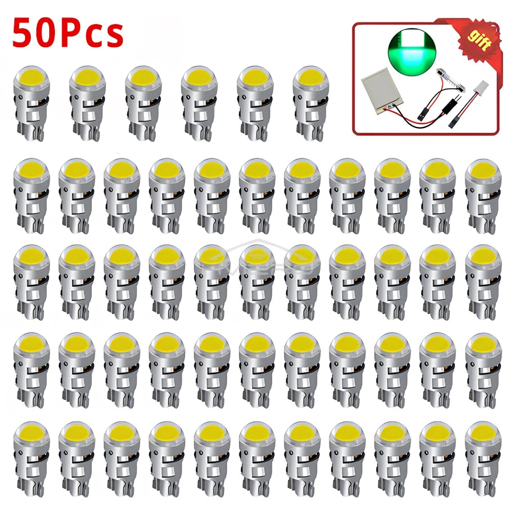 50-Pack T10 W5W COB LED Bulbs 12V – Interior & License Plate
