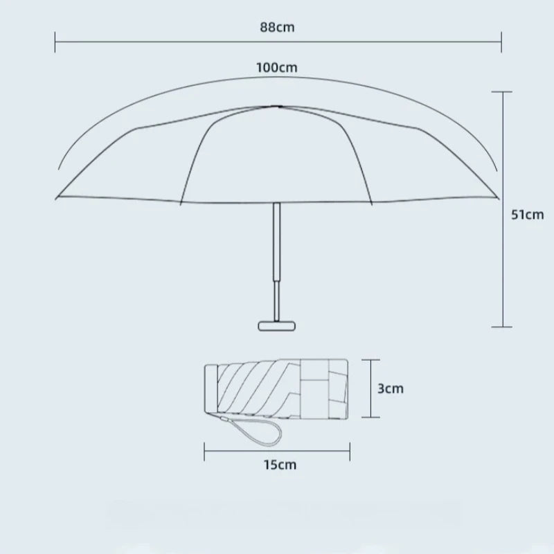 1pcs Lightweight 6-Fold Foldable Umbrella Thin Card Style Sunshade UV Protection Dual-Use Rain Umbrella for Women Oasis Select