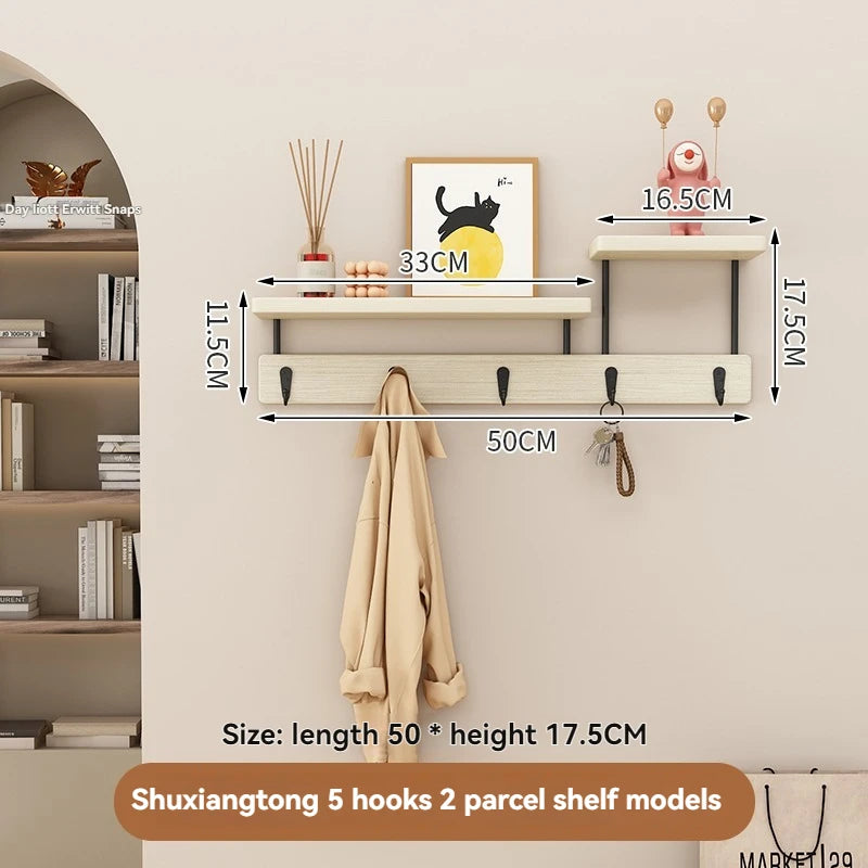 Solid wood clothes hook, multifunctional coat hook on the entrance entrance wall, key hook, wall mounted non perforated row hook Oasis Select Shuxiangtong-5
