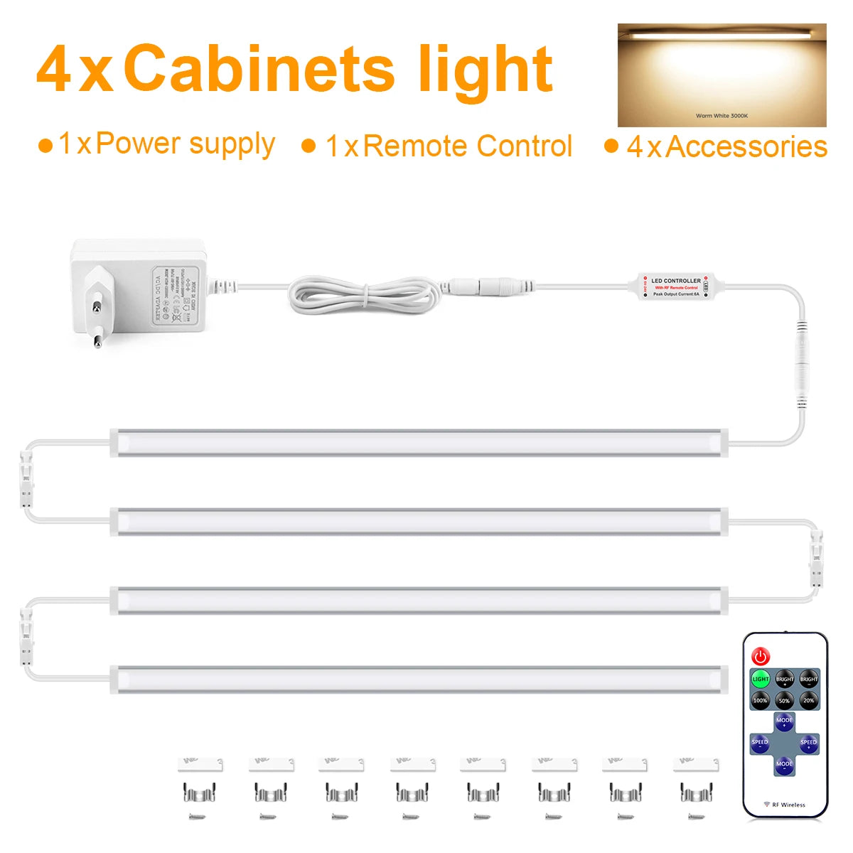 12V Dimmable LED Light Bar 30CM 40CM 50CM White/Warm White Lamp Tube with RF Remote Control Dimmer For Kitchen Bedroom Lighting Oasis Select 50cm 4Pcs LED Bar Warm