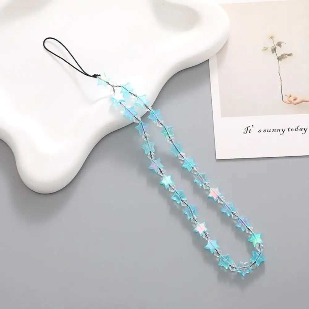 Cute Star Beaded Phone Chain Acrylic Beaded Korea Phone Pendant Lovely Coloful Anti-Lost Phone Chain Hanging Jewelry Girl Gift Oasis Select blue-star