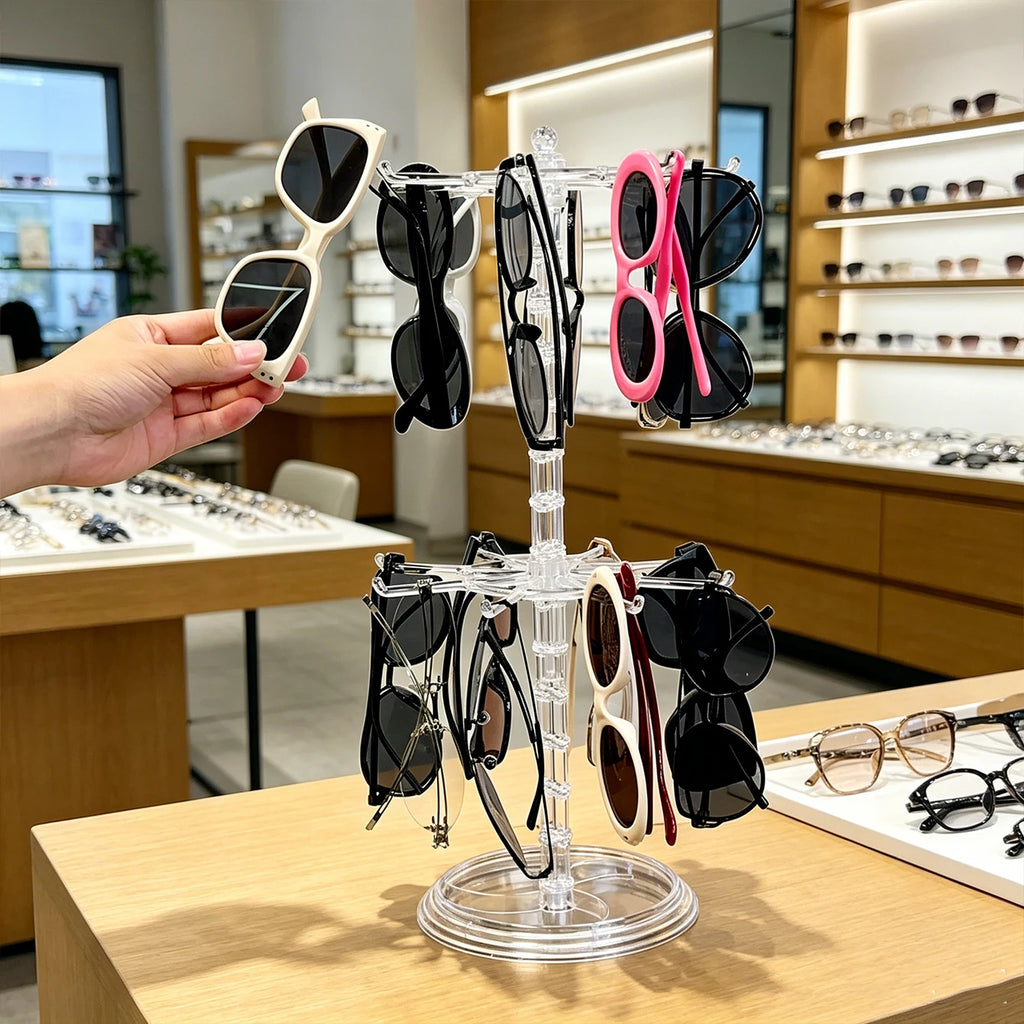 1pc adjustable black/transparent glasses display storage hanging bag two-layer height rotatable sunglasses countertop holder Oasis Select