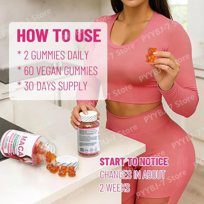 Vegan Maca Gummies – Plant Extract Energy Support, 60 Count Herbal Supplement Gummies Oasis Select