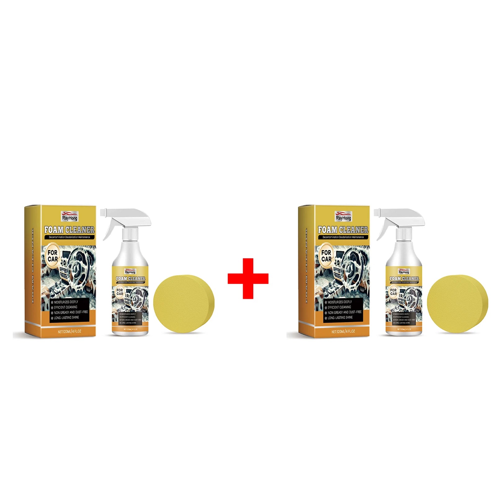 Car Foam Cleaner Spray 120ml with Sponge Stain & Odor Remover for Auto Interior/Exterior, Non-greasy Dust-Free Maintenance Spray Oasis Select 2pcs