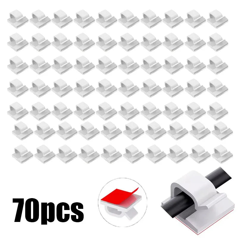 10/30/100PCS Cable Organizer Clips Cable Management Wire Manager Cord Holder USB Charging Data Line Bobbin Winder Wall Mounted Oasis Select 70PCS-White