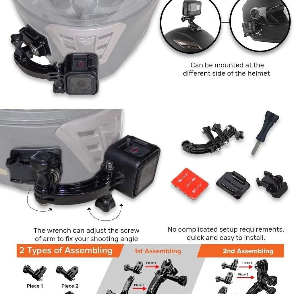 Rotary Extension Arm Helmet Mount for Insta360, GoPro & DJI