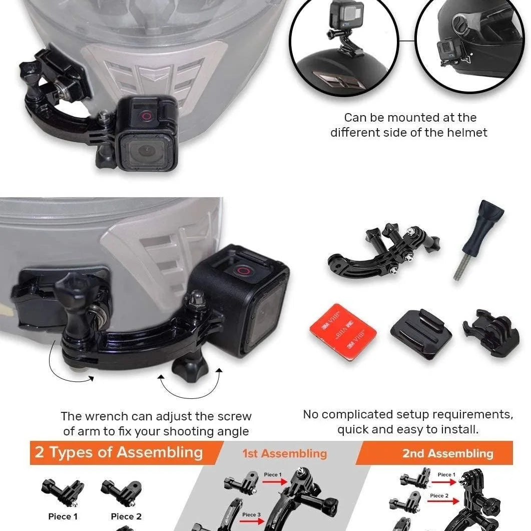 Rotary Extension Arm Helmet Mount for Insta360, GoPro & DJI