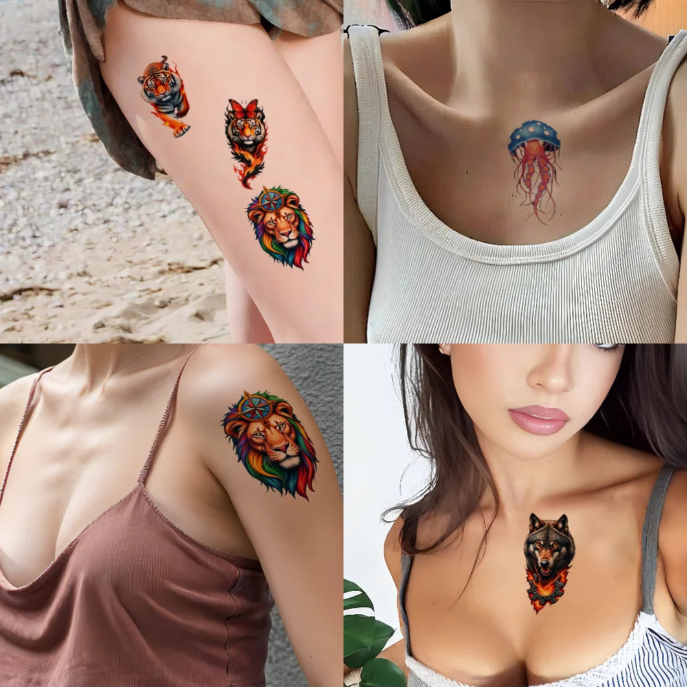 9-Piece Waterproof Temporary Tattoo Stickers – Wolf & Bear