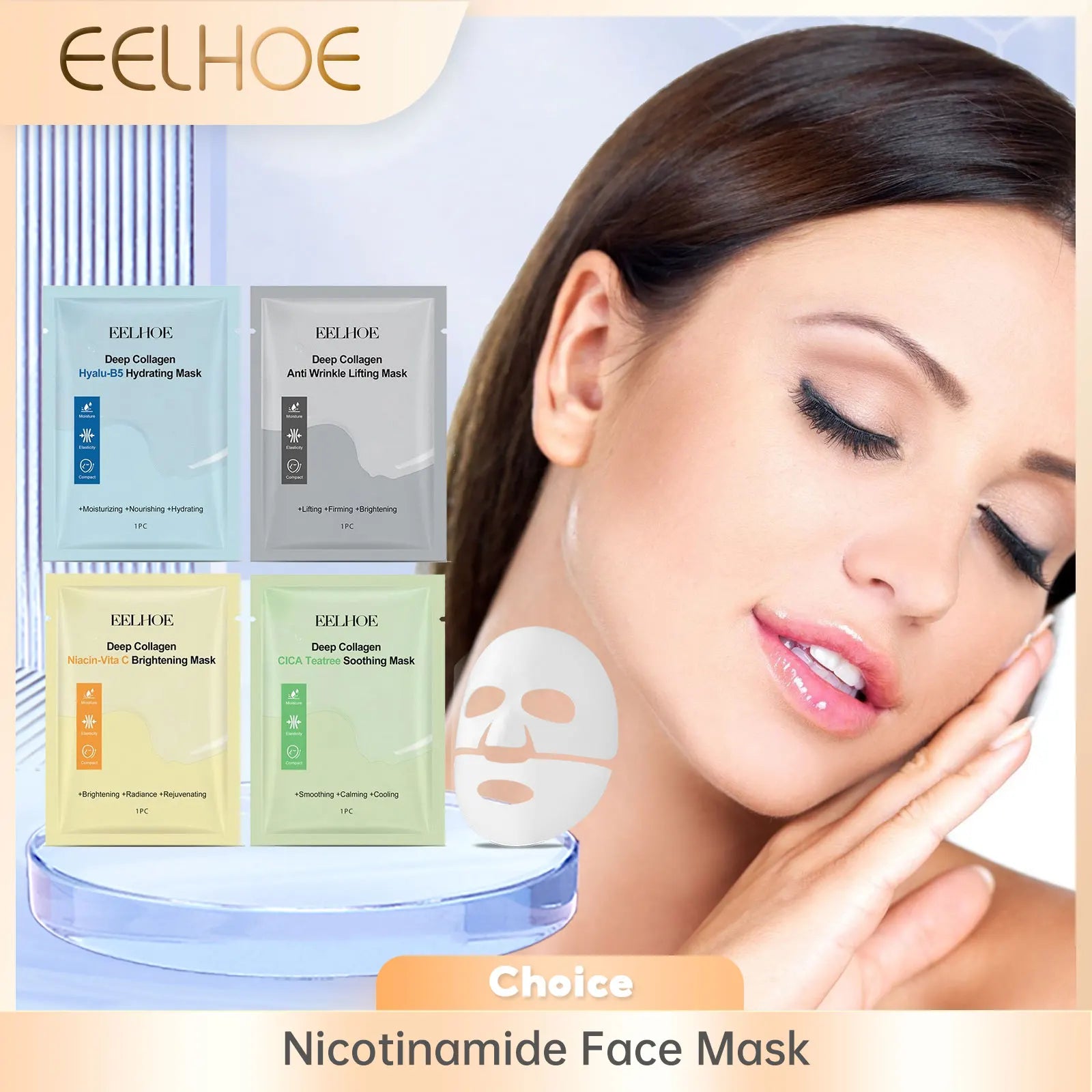 EELHOE Nicotinamide Face Mask – Collagen, Hyaluronic Acid Firming Collagen Sheet Mask Oasis Select