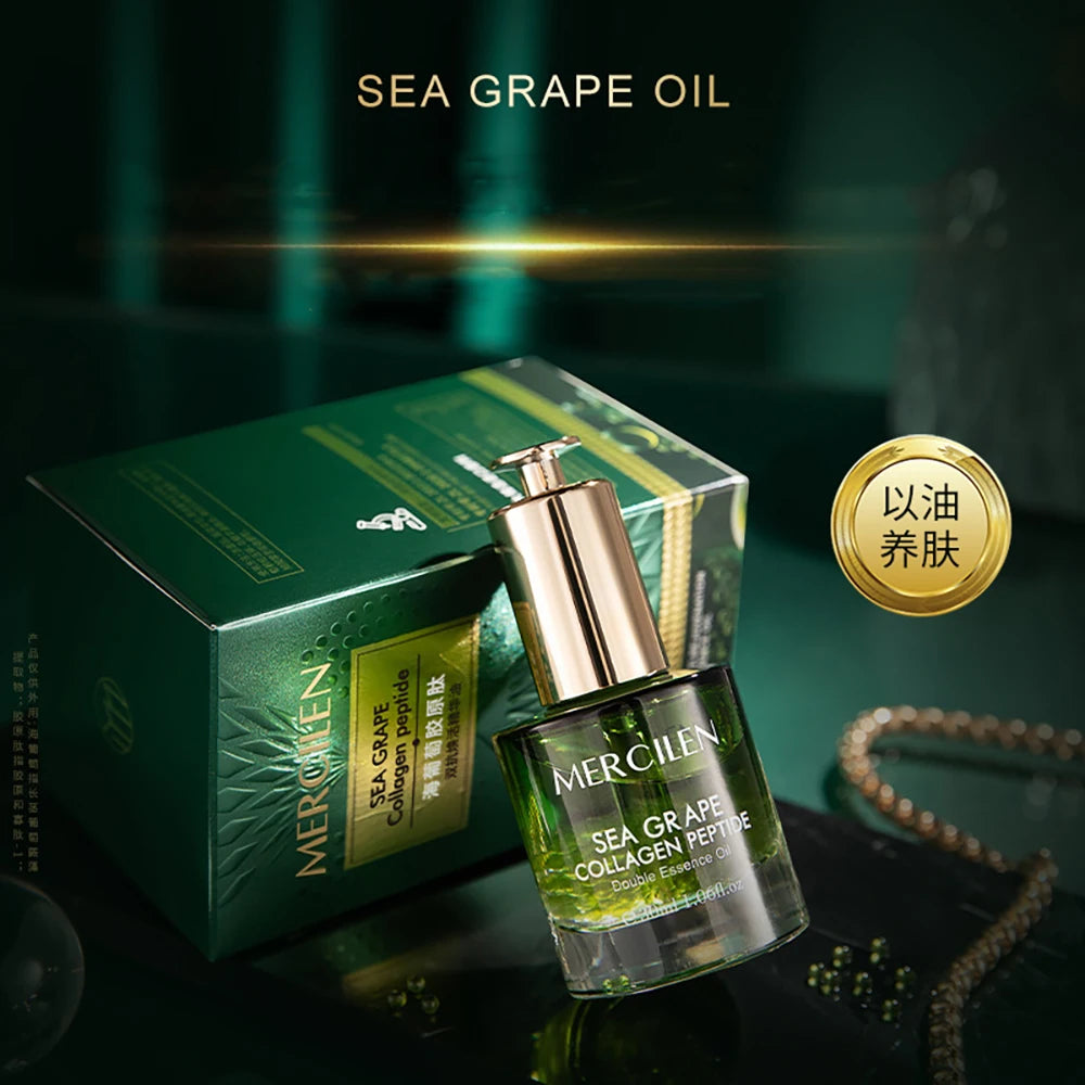 Sea Grape Collagen Peptide Double Anti Revitalizing Essence Oil Skin Care Moisturizing Brighten Anti-Aging Firming Face Serum Oasis Select