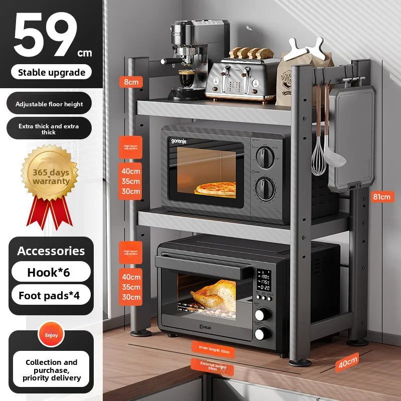 Microwave Rack Countertop Shelf Retractable Double Oven Rice Cooker Storage Shelf Household Oasis Select yuan-hui-3-59 1