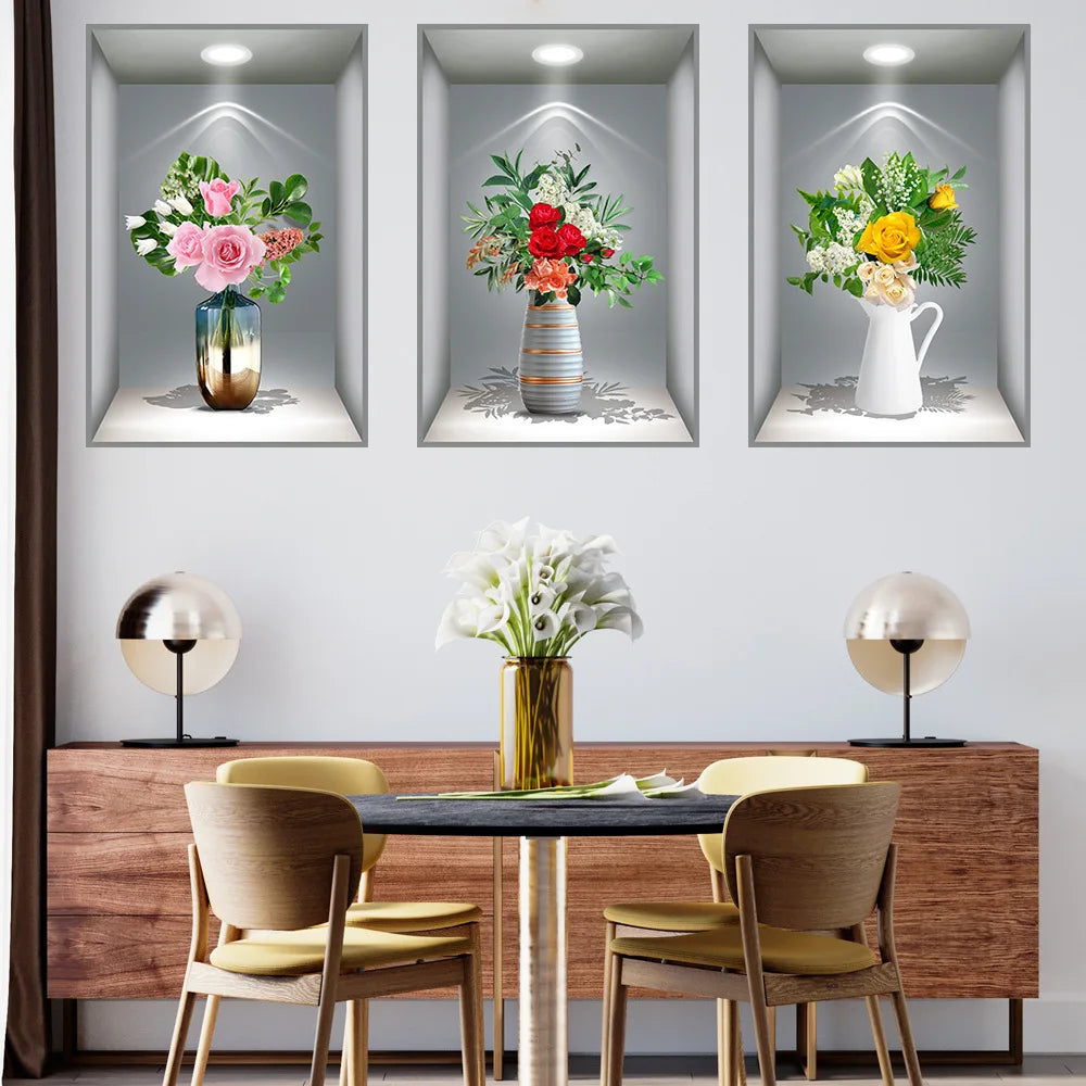 3D effect potted triptych posters hallway staircase decorative painting hotel restaurant wall plant stickers Oasis Select 6 40cm x 60cm