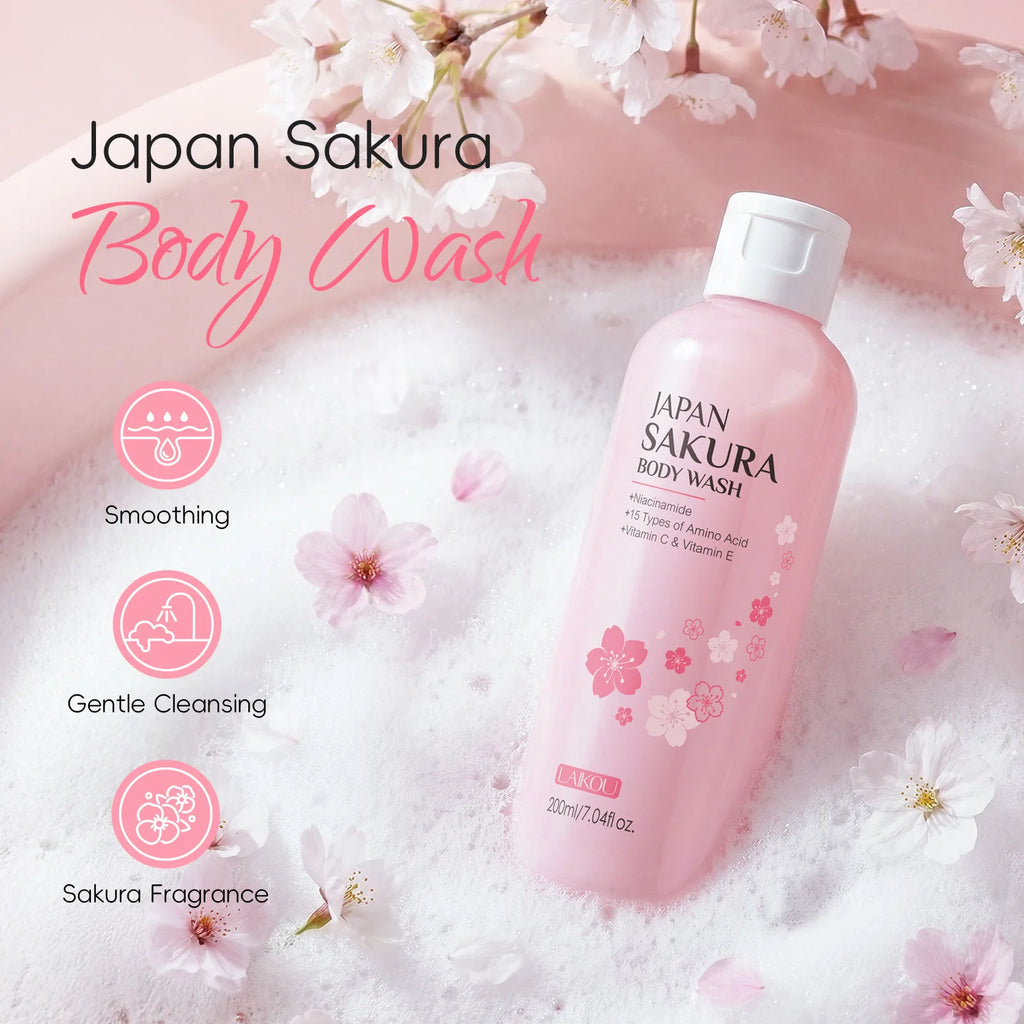 LAIKOU Sakura Shower Gel Long Moisturizing Smooth Long Lasting Fragrance Gentle Foam Body Cleansing Bath Product 100ml Oasis Select