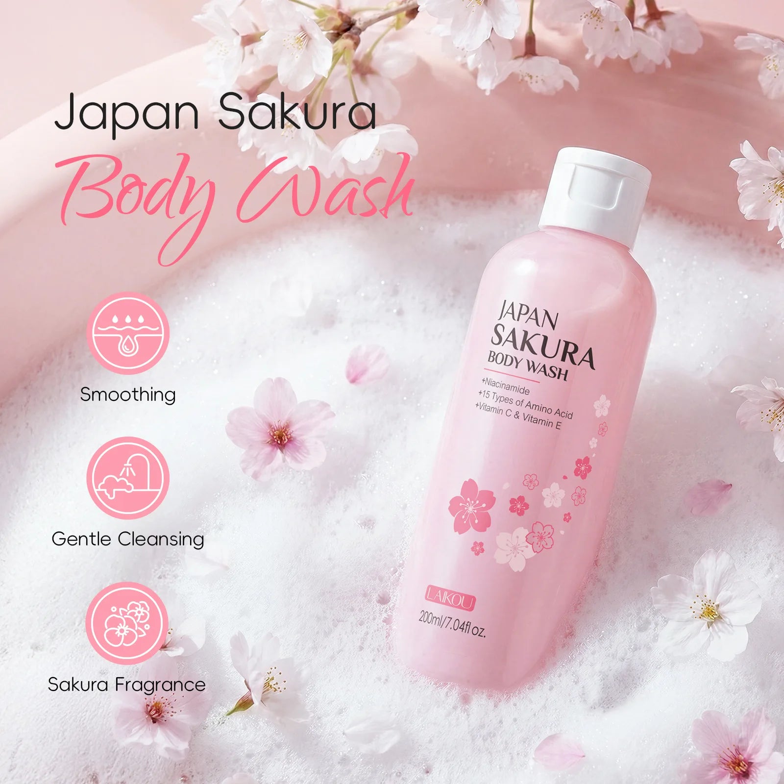 LAIKOU Sakura Shower Gel Long Moisturizing Smooth Long Lasting Fragrance Gentle Foam Body Cleansing Bath Product 100ml Oasis Select